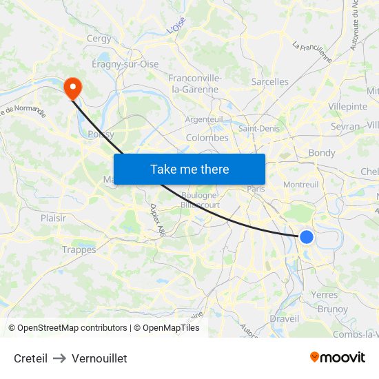 Creteil to Vernouillet map