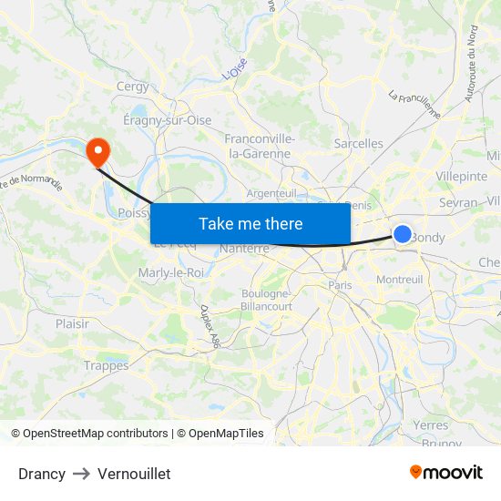 Drancy to Vernouillet map