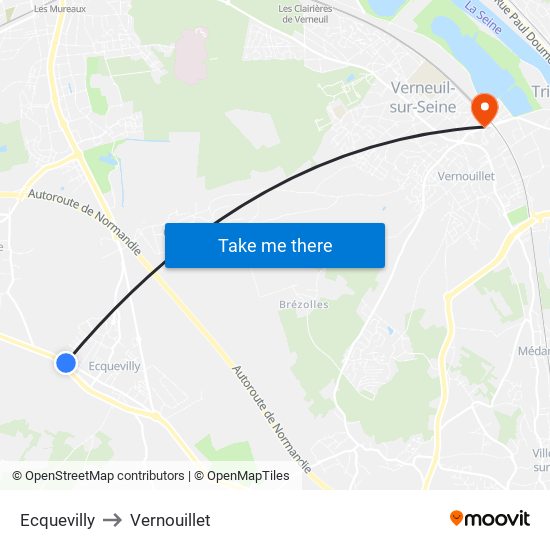 Ecquevilly to Vernouillet map