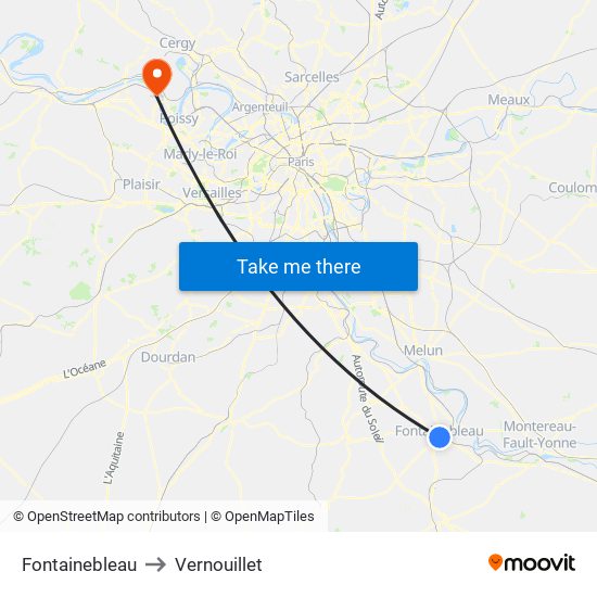 Fontainebleau to Vernouillet map