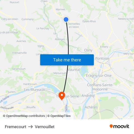 Fremecourt to Vernouillet map