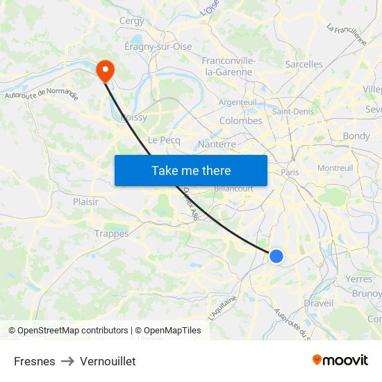 Fresnes to Vernouillet map