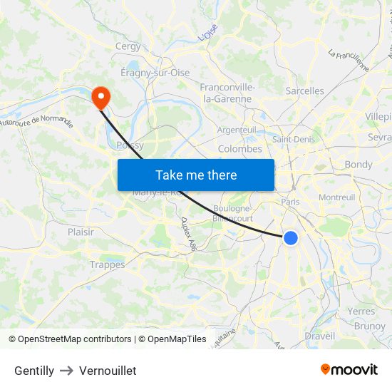 Gentilly to Vernouillet map