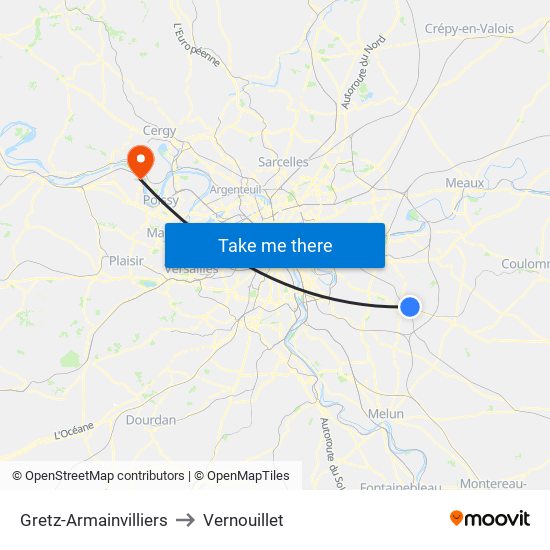 Gretz-Armainvilliers to Vernouillet map