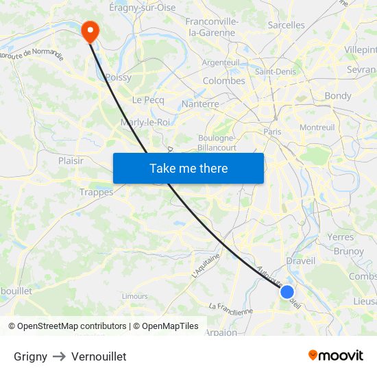 Grigny to Vernouillet map