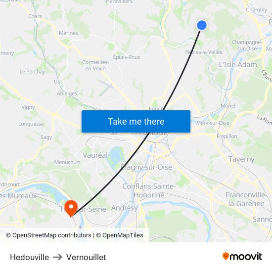 Hedouville to Vernouillet map