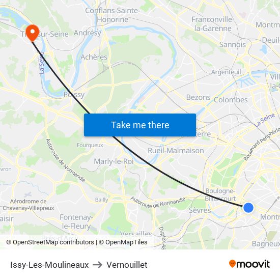 Issy-Les-Moulineaux to Vernouillet map