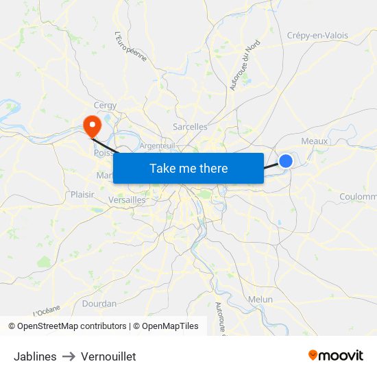 Jablines to Vernouillet map