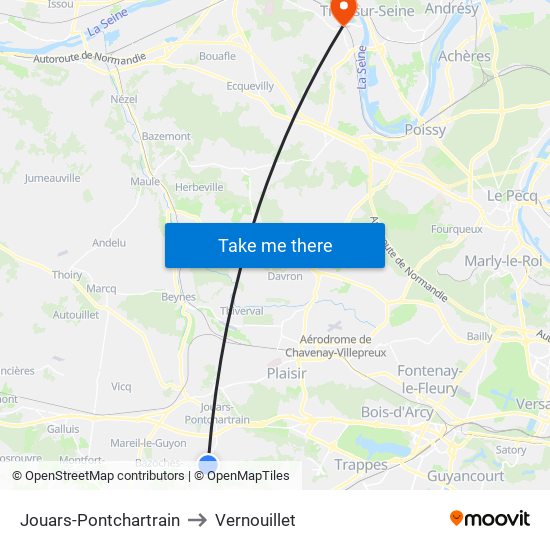 Jouars-Pontchartrain to Vernouillet map