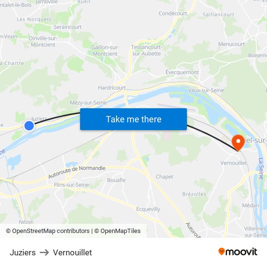 Juziers to Vernouillet map