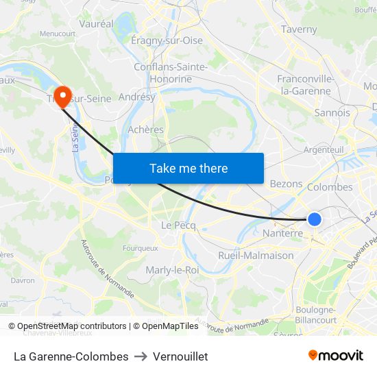 La Garenne-Colombes to Vernouillet map