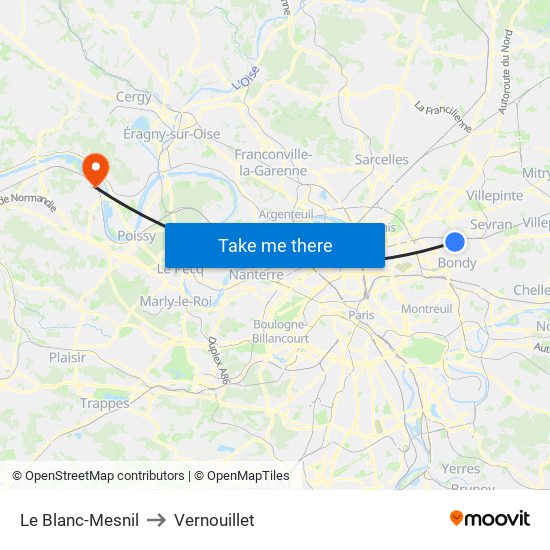 Le Blanc-Mesnil to Vernouillet map