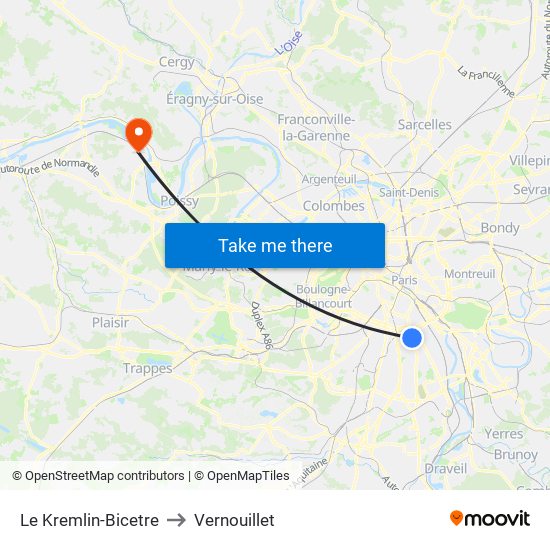 Le Kremlin-Bicetre to Vernouillet map