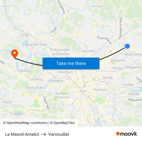 Le Mesnil-Amelot to Vernouillet map