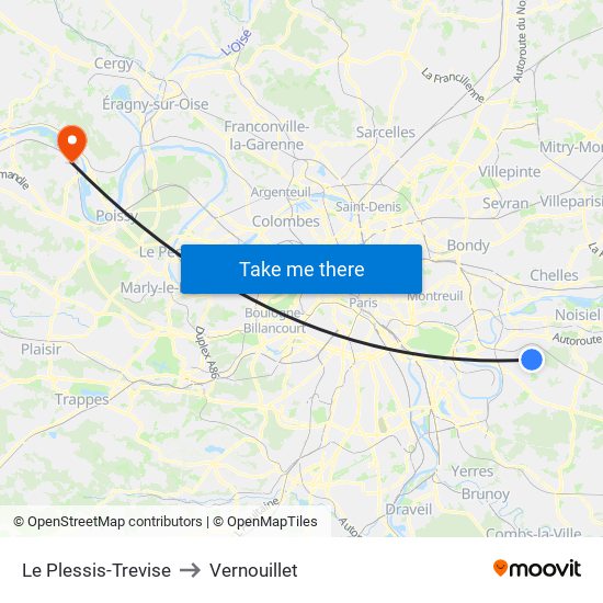 Le Plessis-Trevise to Vernouillet map