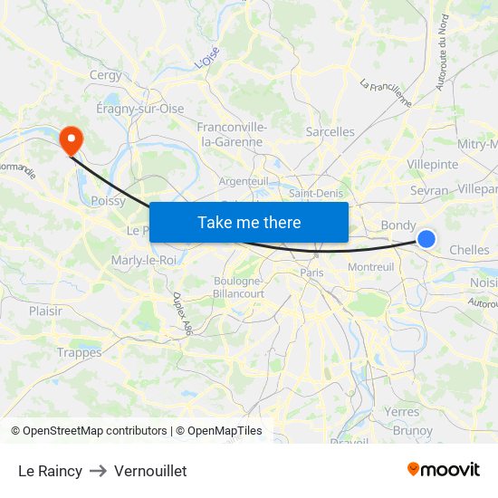 Le Raincy to Vernouillet map