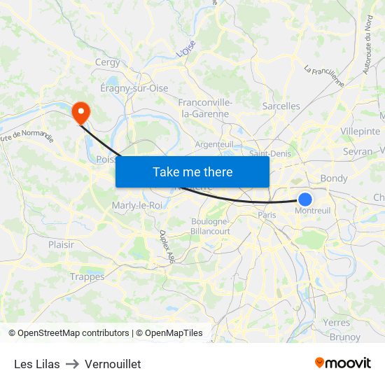 Les Lilas to Vernouillet map