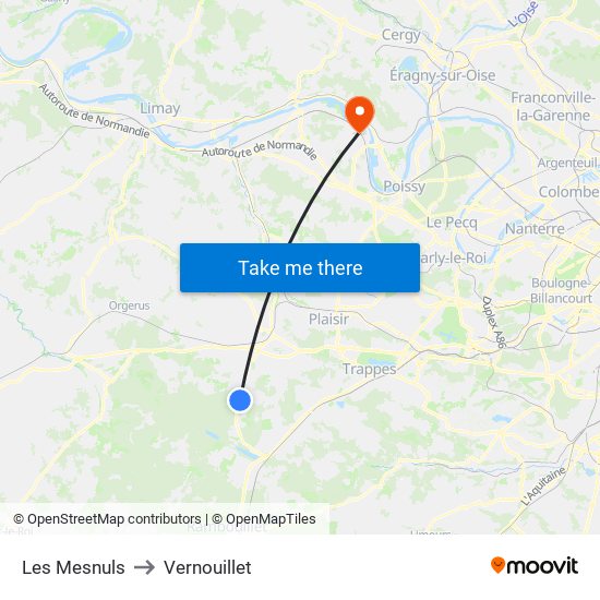Les Mesnuls to Vernouillet map
