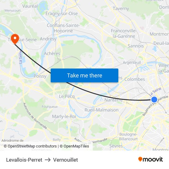 Levallois-Perret to Vernouillet map