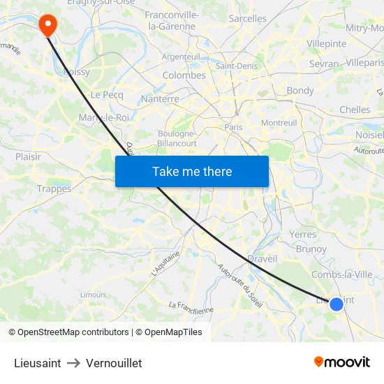Lieusaint to Vernouillet map