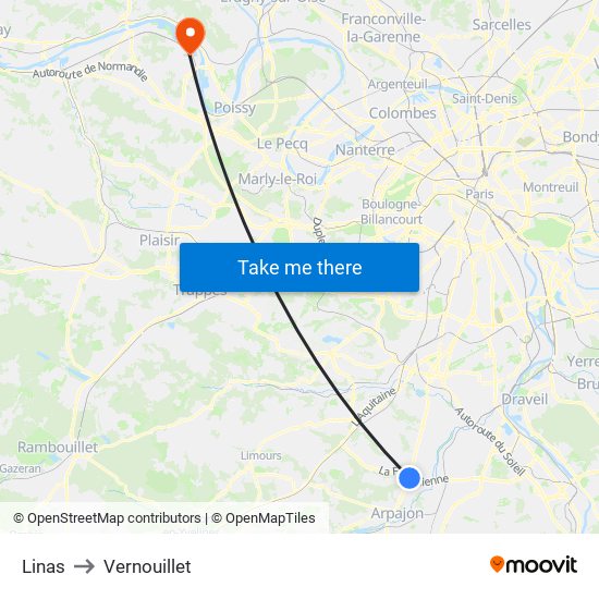 Linas to Vernouillet map
