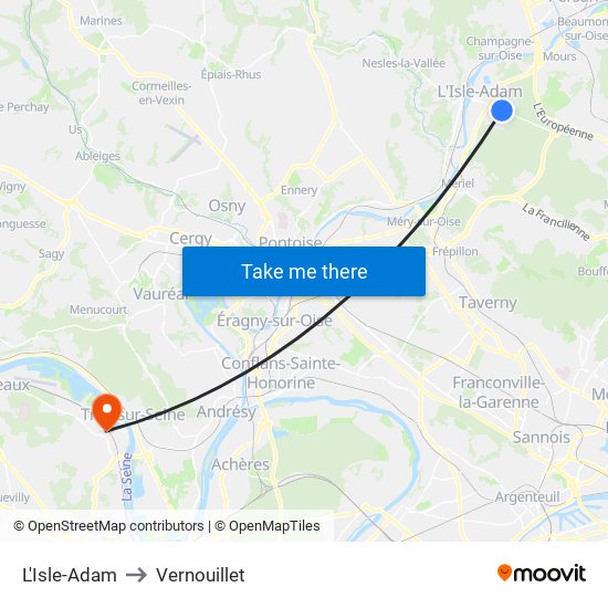 L'Isle-Adam to Vernouillet map