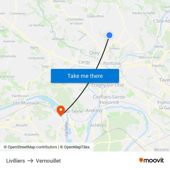 Livilliers to Vernouillet map