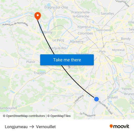Longjumeau to Vernouillet map