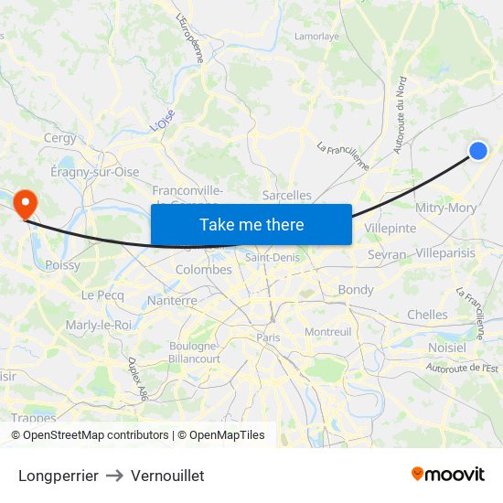 Longperrier to Vernouillet map