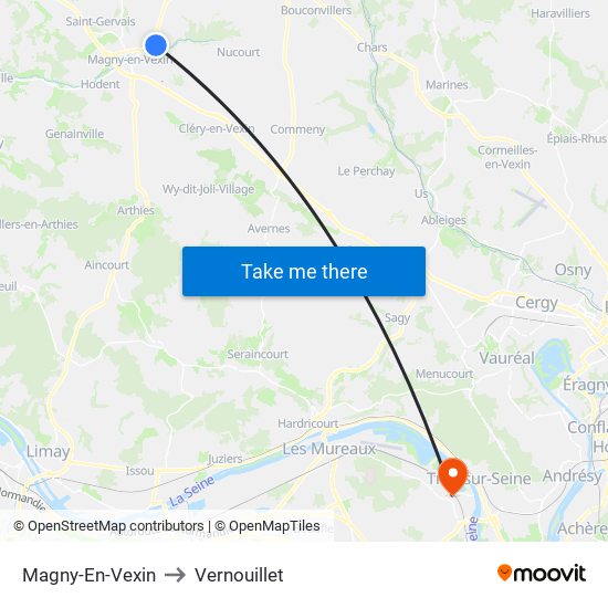 Magny-En-Vexin to Vernouillet map