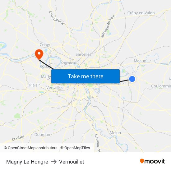 Magny-Le-Hongre to Vernouillet map