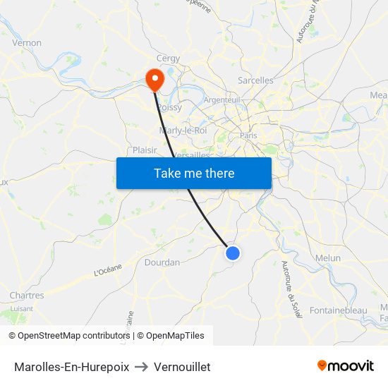 Marolles-En-Hurepoix to Vernouillet map