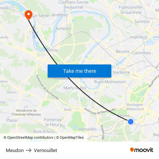 Meudon to Vernouillet map