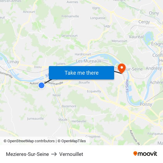Mezieres-Sur-Seine to Vernouillet map