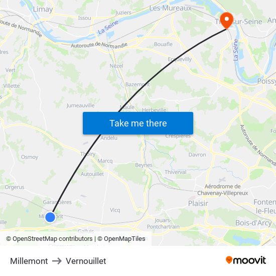Millemont to Vernouillet map
