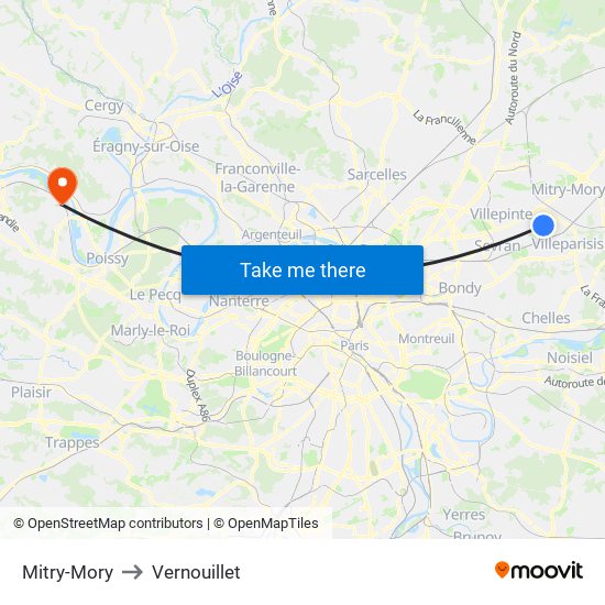 Mitry-Mory to Vernouillet map