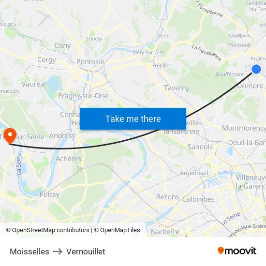 Moisselles to Vernouillet map