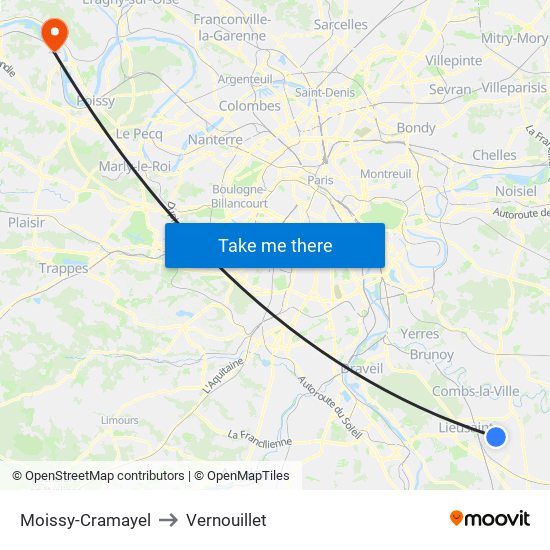 Moissy-Cramayel to Vernouillet map