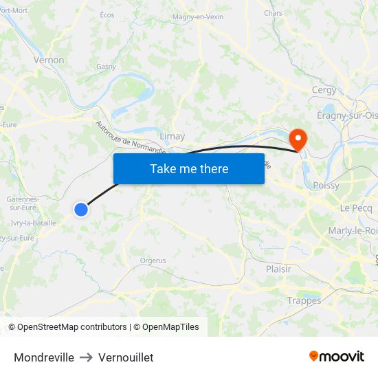 Mondreville to Vernouillet map