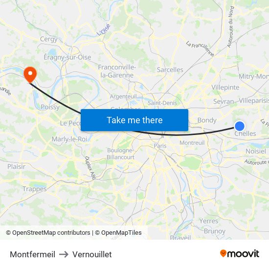 Montfermeil to Vernouillet map