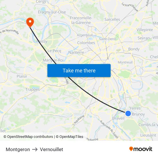 Montgeron to Vernouillet map