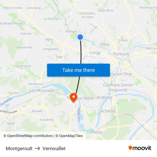 Montgeroult to Vernouillet map