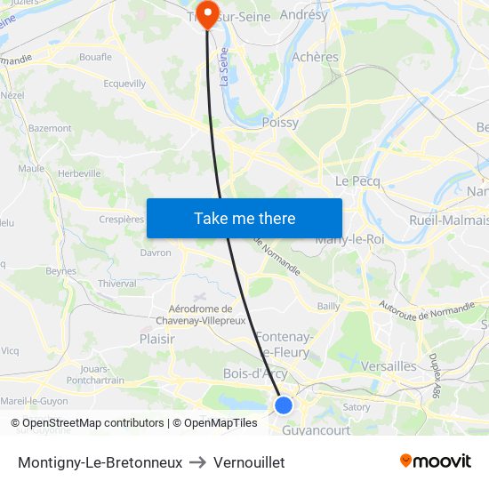 Montigny-Le-Bretonneux to Vernouillet map
