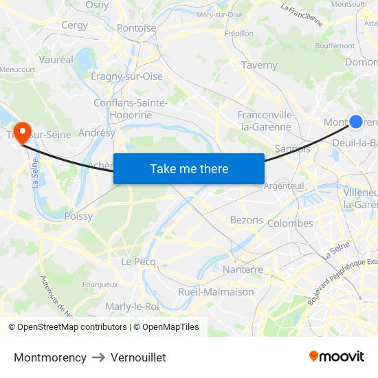 Montmorency to Vernouillet map