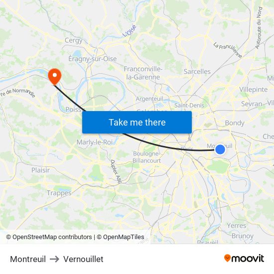 Montreuil to Vernouillet map