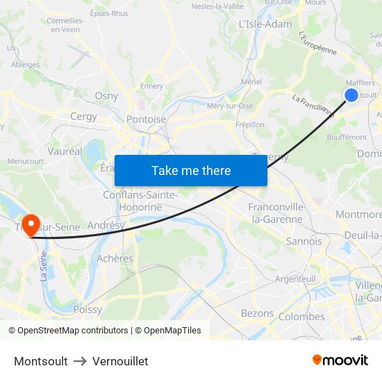 Montsoult to Vernouillet map