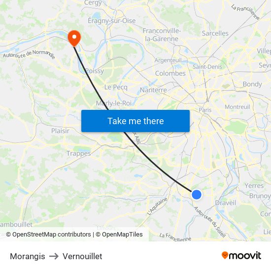 Morangis to Vernouillet map