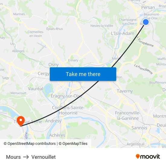 Mours to Vernouillet map