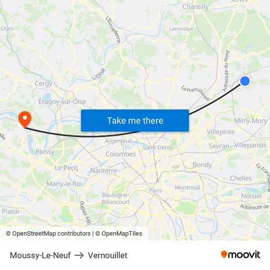 Moussy-Le-Neuf to Vernouillet map
