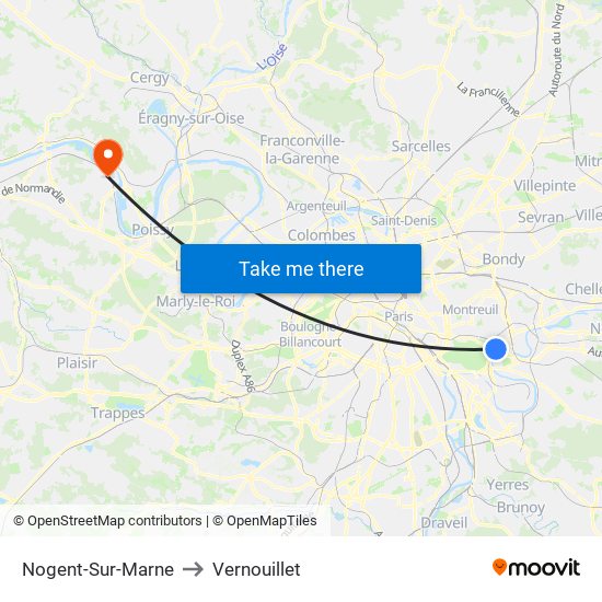 Nogent-Sur-Marne to Vernouillet map